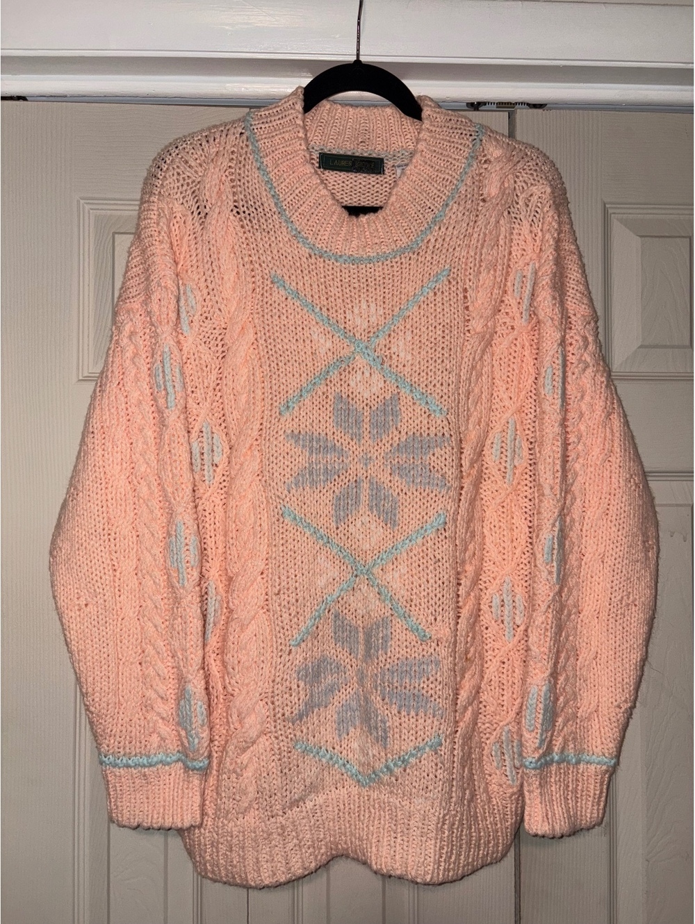 Vintage 90s Lauren Brooke Chunky Cable Knit Sweater Pastel Fair Isle Grandpa